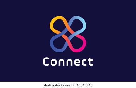 Símbolo del logotipo de conexión de doble enlace de comunicación, cooperación y tecnología