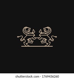 Double Lion elegant logo design template. Linear premium vector logotype