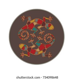 Double Lizard Round Illustration. Vector.