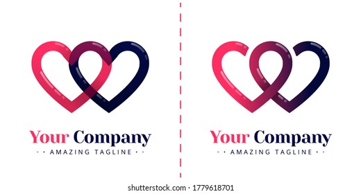 Double love logo for connected and infinity relationships. Templates can be used for corporate, dating apps, business wedding events, poster, brochure, wedding invitation, card, website, banner