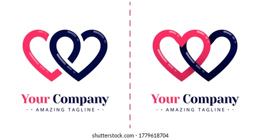 Double love logo for connected and infinity relationships. Templates can be used for corporate, dating apps, business wedding events, poster, brochure, wedding invitation, card, website, banner