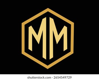 logotipo duplo M ouro estrela símbolo dourado emblema metálico dourado design emblema minimalista de alta qualidade rende