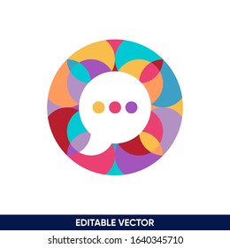 double meaning colorful and playful mozaic circle with bubble chat logo