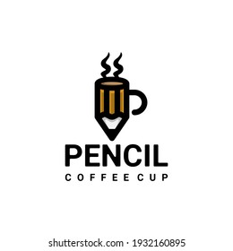 Double Meaning Logo Design Combination of pencil and coffee cup