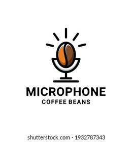Double Meaning Logo Design Combination of microphone and coffee beans