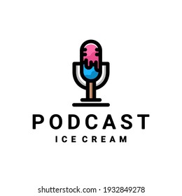 Diseño de logotipo de doble significado Combinación de podcast de helado y micrófono