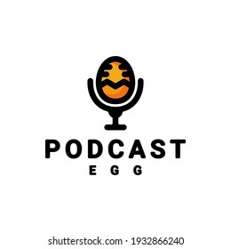 Double Meaning Logo Design Combination of microphone and egg podcast