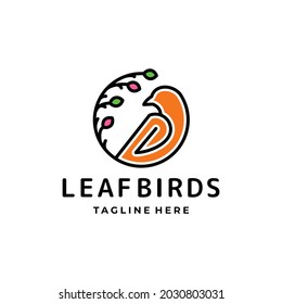Double Meaning Logo Design Combination of Birds and leaf with line art style