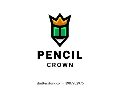 Diseño de logotipo de doble significado que forma lápiz de la corona