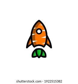 Double meaning logo which forms carrot rocket. Abstract emblem, design concept, logo, logotype element