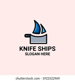 Double meaning logo which forms ship knife. Abstract emblem, design concept, logo, logotype element