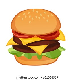 Double meat hamburger. Vector realistic illustration