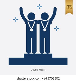 Double Medal Icon and Championship Symbol Flat Isolated