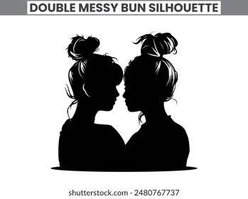 Double Messy Bun Silhouette Bundle Messy Bun Hair Illustration clipart Silhouette, For T-Shirt Design, Mug, Tote Bag, Etc.