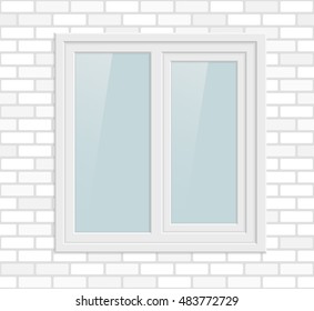 Double metal plastic window in white brick wall