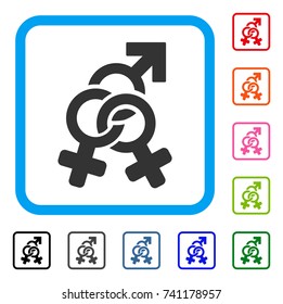 Double Mistress icon. Flat grey pictogram symbol inside a light blue rounded frame. Black, gray, green, blue, red, orange color additional versions of Double Mistress vector.