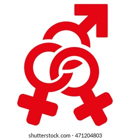 Double Mistress icon. Vector style is flat iconic symbol with rounded angles, red color, white background.