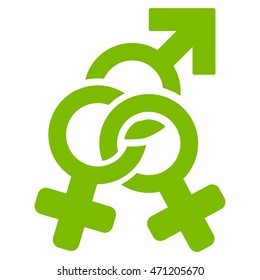 Double Mistress icon. Vector style is flat iconic symbol with rounded angles, eco green color, white background.