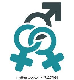 Double Mistress icon. Vector style is bicolor flat iconic symbol with rounded angles, soft blue colors, white background.