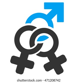 Double Mistress icon. Vector style is bicolor flat iconic symbol with rounded angles, blue and gray colors, white background.