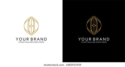 A double monogram logo combined to form a modern elliptical monoline gives a simple impression of luxury, elegance and minimalism