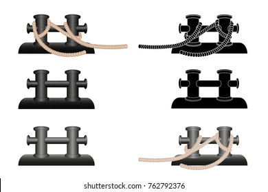 Doble bollard de amarre para barco. Vector ilustrado en la ilustración de fondo blanco. Icono. Silueta en blanco y negro