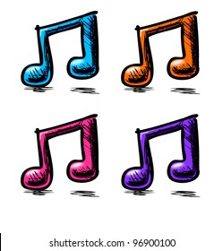 Double music note. Hand drawing cartoon sketch set in childish doodle style