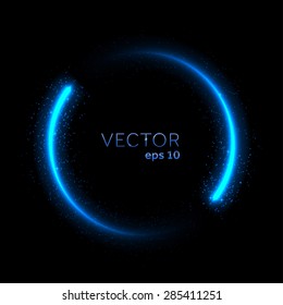 Double neon blue glittering star dust circle. Vector illustration