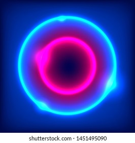 Double neon circle with glowing edges background. Vector illustration.
