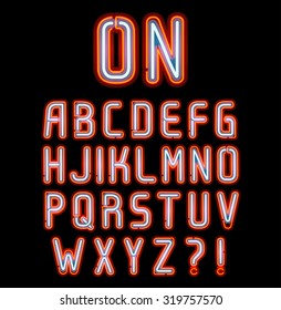Double Neon Font Red Outside White Inside Part 1 Of 2, Complete Alphabet