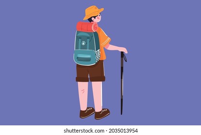 Double Ninth Festival Characters Climbing Mountain Climbing Illustration Autumn Outing Hiking Mountaineering Poster Chinese translation: Double Ninth Festival
