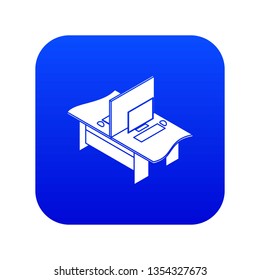 Double office table icon blue vector isolated on white background