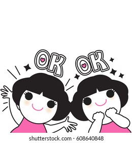 Double Okay Concept Card Character Paper Note illustration