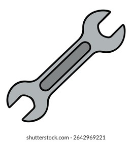 A double open-ended wrench, or spanner, shown in a simple cartoon style. Represents mechanics, repair, maintenance, and industrial tools. A perfect icon for service and engineering.