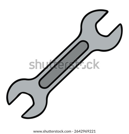 A double open-ended wrench, or spanner, shown in a simple cartoon style. Represents mechanics, repair, maintenance, and industrial tools. A perfect icon for service and engineering.