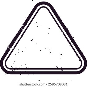 Double outlined blank triangular rubber stamp featuring a vintage textured grunge design, isolated against a clean white background, offering ample copy space for various uses