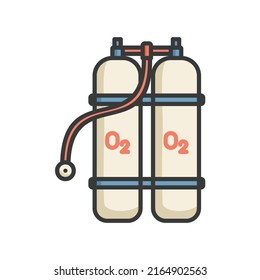Double oxygen cylinder illustration icon with breathing tube
