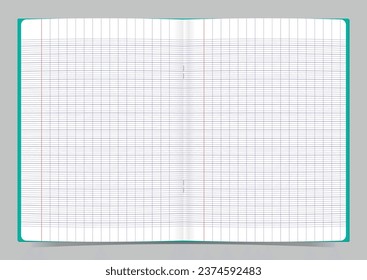 Doble página de un cuaderno escolar con cubierta verde