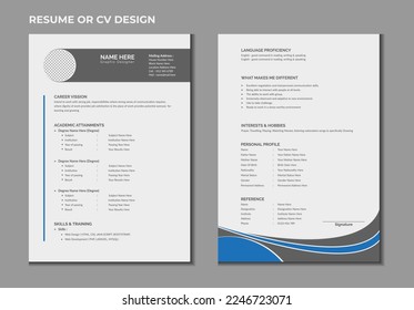 Double pages professional creative CV or resume template design for a creative person on white background  