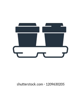 Double paper cup isolated flat icon on white background, 400 coffee set, logo and sign