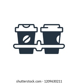 Double paper cup isolated flat icon on white background, 400 coffee set, logo and sign