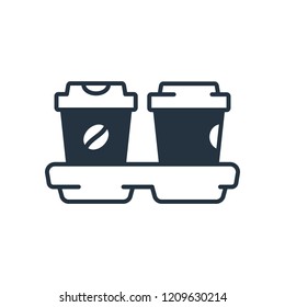 Double paper cup isolated flat icon on white background, 400 coffee set, logo and sign