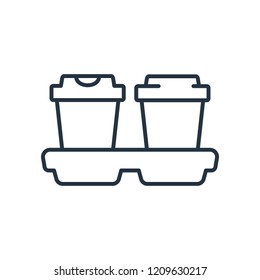 Double paper cup isolated line icon on white background, 400 coffee set, logo and sign