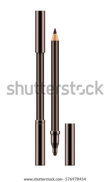 目と額に鉛筆を2本 キャップとリアルなアイライナー 化粧品 化粧用ライナー 美しい眉 白い背景にベクターイラスト のベクター画像素材 ロイヤリティフリー