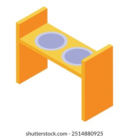 Double pet bowl isometric icon featuring two bowls for food and water, perfect for illustrating pet care products or services