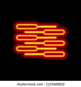 Double piano keyboard icon. Duet. Competition, Vertical view. Orange neon style on black background. Light icon