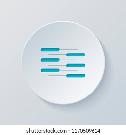 Double piano keyboard icon. Duet. Competition, Vertical view. Cut circle with gray and blue layers. Paper style