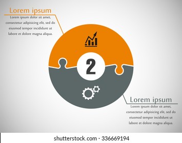 Double piece flat puzzle round infographic presentation. 2 step circle business diagram. Two section compare service banner. Vector illustration template shape . 3d Abstract Background