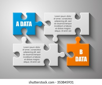 Double piece flat puzzle round infographic presentation. 2 step circle business diagram. Two section compare service banner. Vector illustration template shape . 3d Abstract Background
