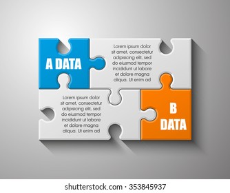 Double piece flat puzzle round infographic presentation. 2 step circle business diagram. Two section compare service banner. Vector illustration template shape . 3d Abstract Background